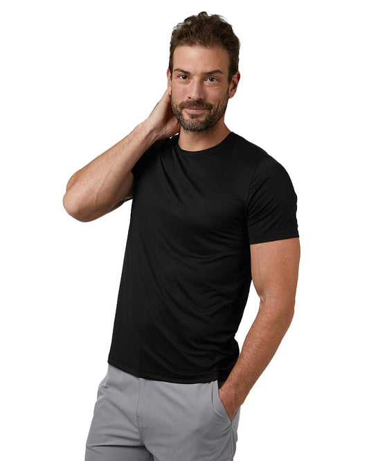 32 Degrees Mens Cool Quick Dry Active Basic Crew T-Shirt, Black, Medium