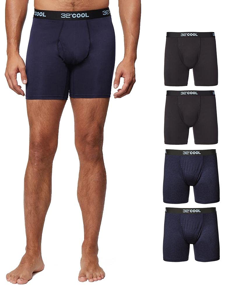 32 Degrees COOL Mens 4-PACK Quick Dry Performance Boxer Brief With Comfort Elastic Waistband, 2 Black/2 Navy, Medium