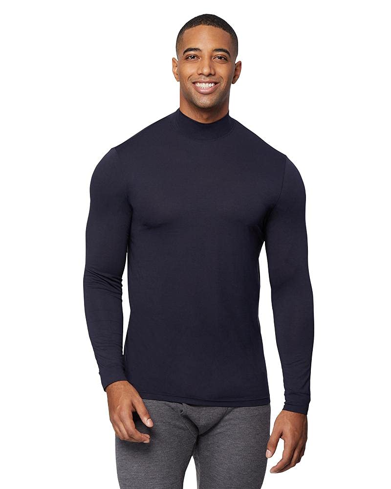 32 Degrees Heat Mens Performance Thermal Lightweight Baselayer Mock Top Long Sleeve Top, Stormy Night, Small