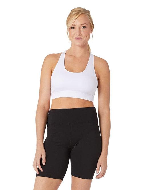 32 DEGREEES Women’s Seamless Racerback Sports Bra| Moderate Support | Full Coverage | Removable Cups, White, X-Small