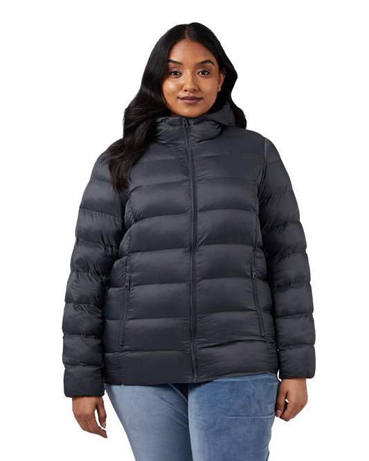 32º DEGREES Women's Lightweight Recycled Poly-Fill Packable Hooded Jacket | Zippered Pockets | Water Repellent, Dark Shadow, Large