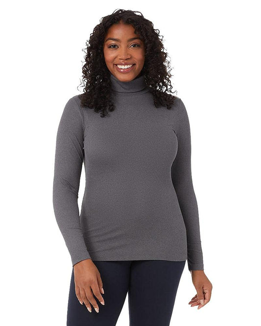32 Degrees Women’s Ultra Soft Thermal Midweight Baselayer Turtleneck Long Sleeve Top, Charcoal Heather, X-Large
