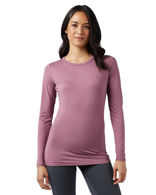 32 Degrees Heat Women's Lightweight Crew Baselayer Top | Form Fitting | Long Sleeve | 4-Way Stretch | Thermal, Fig Berry, X-Large
