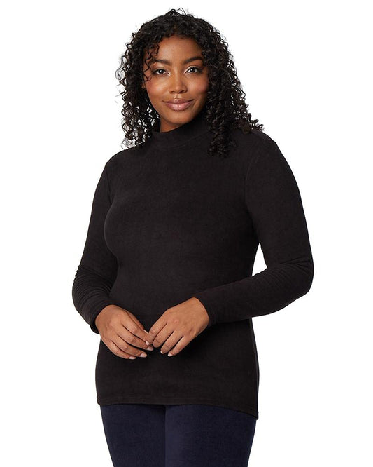 32 Degrees Heat Women’s Heavyweight Baselayer Mock Neck Long Sleeve Fleece Top, Black, Large