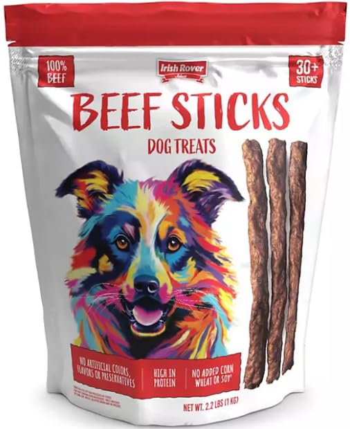 Irish Rover 100% Beef Stick Dog Treats, 30+ Sticks, 2.2 lbs