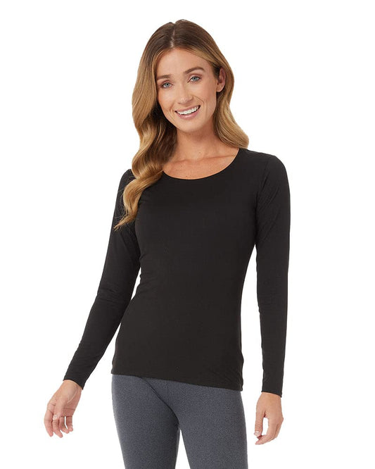 32 Degrees Women's Lightweight Baselayer Scoop Top | Long Sleeve | Form Fitting | 4-Way Stretch | Thermal, Black, X-Large
