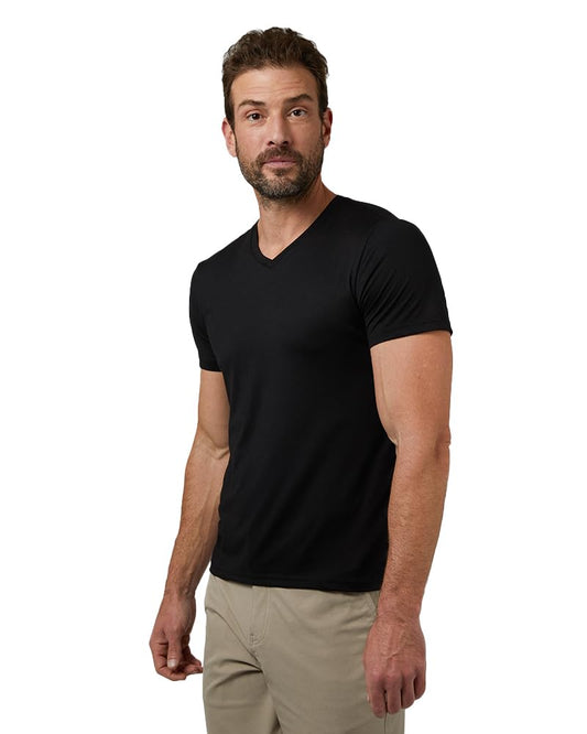 32 Degrees Mens Cool Quick Dry Active Lounge Basic Vneck T-Shirt, Black, Large