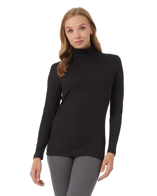 32 Degrees Women’s Ultra Soft Thermal Midweight Baselayer Turtleneck Long Sleeve Top, Black, Small