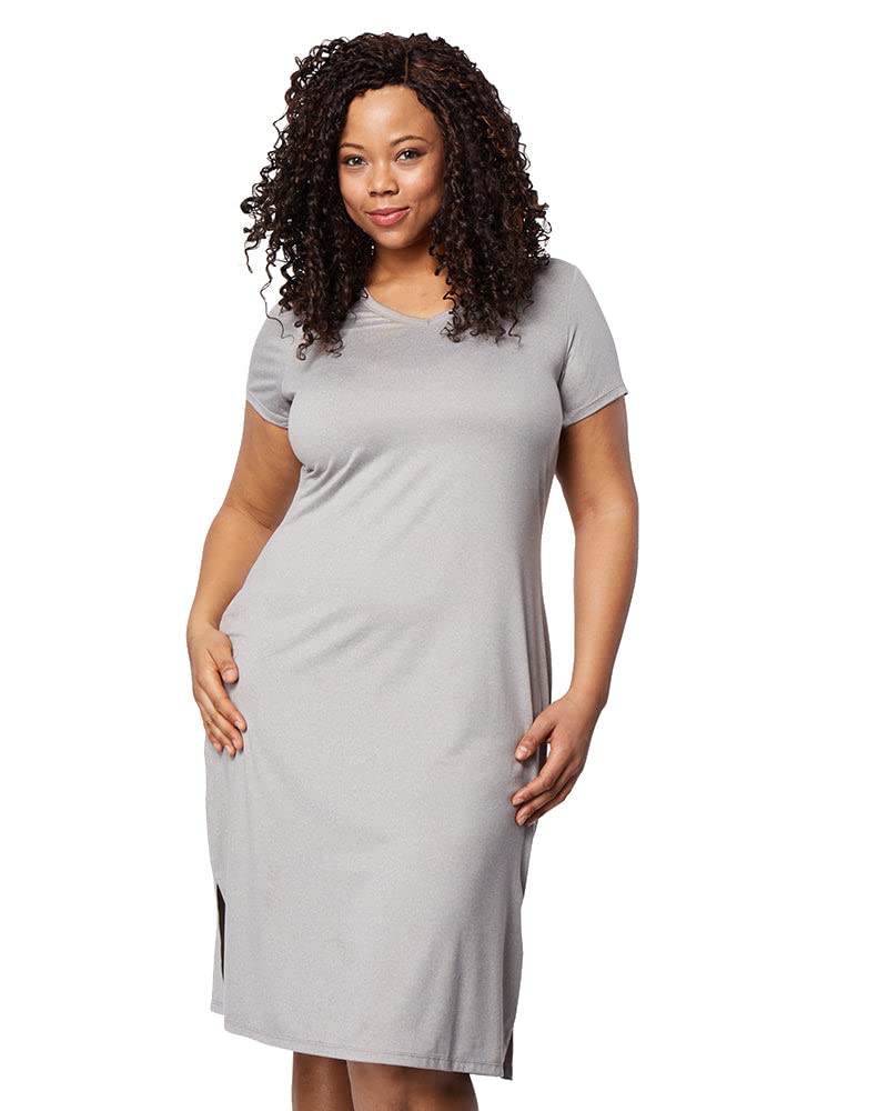 32 DEGREEES Women’s Cool T-Shirt Dress | Moisture Wicking | Ultra-Soft | Anti - Odor | Side Slits, Ghost Grey Heather, X-Large