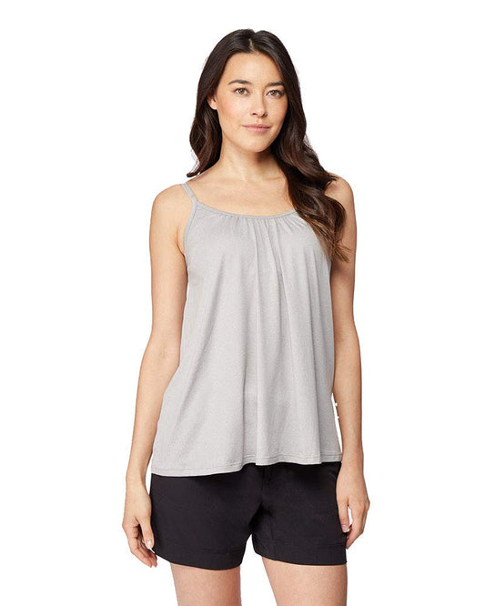32 Degrees Cool Womens Shirred Flowly Relaxed Lounge Built-in Cups Shelf Bra Tank Cami, Ghost Grey Heather, Medium