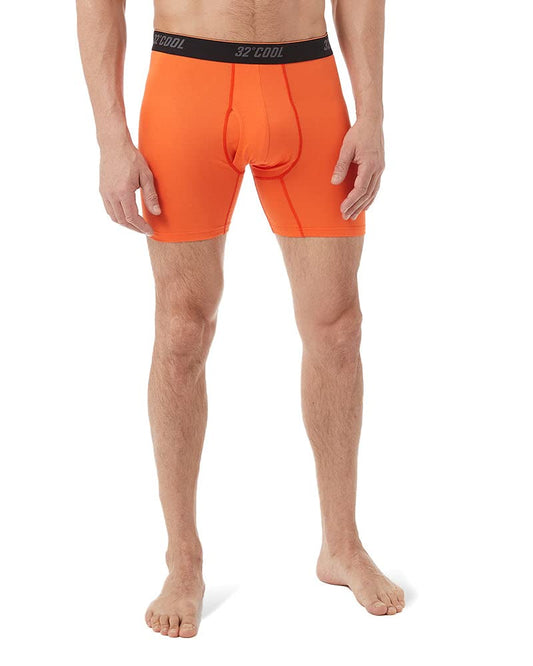 32 Degrees Men’s Cool Active Boxer Brief | Anti-Odor | Moisture Wicking | Elastic Waistband | Functional Fly, Team Orange, X-Large