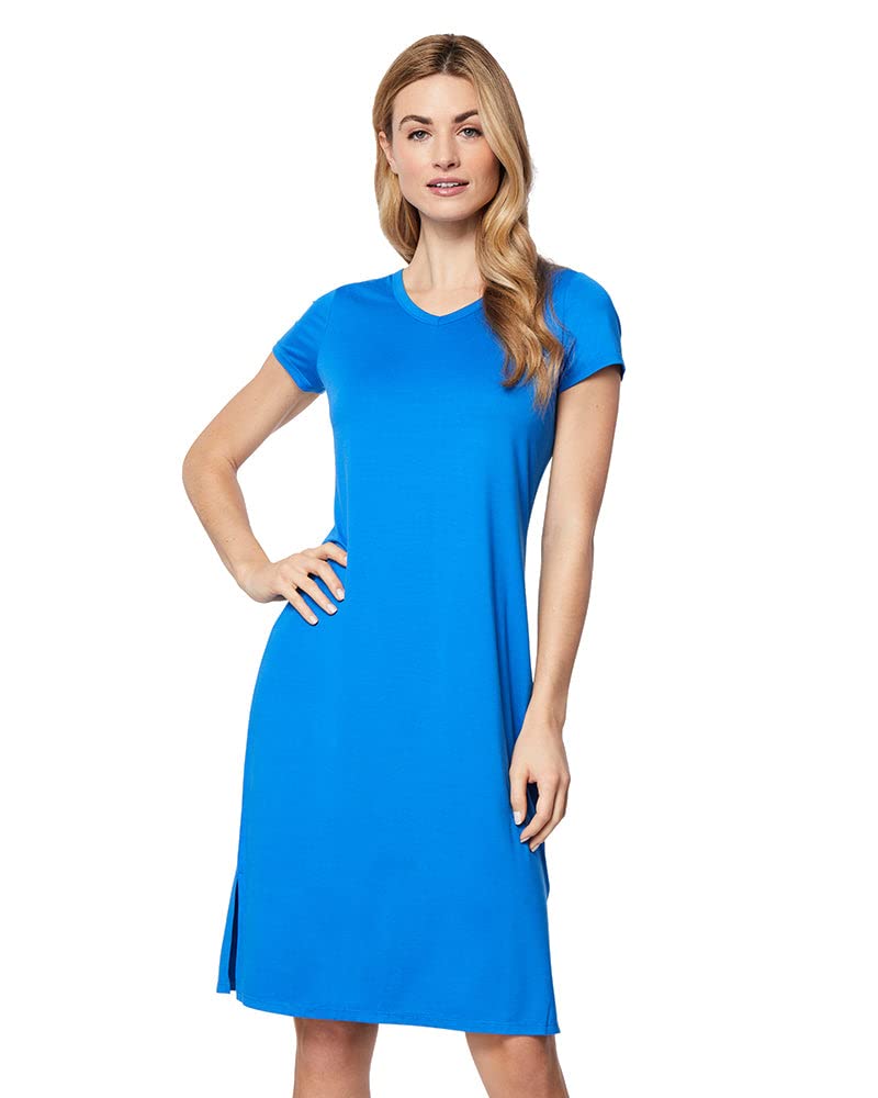 32 DEGREEES Women’s Cool T-Shirt Dress | Moisture Wicking | Ultra-Soft | Anti - Odor | Side Slits, Belize Blue, X-Small