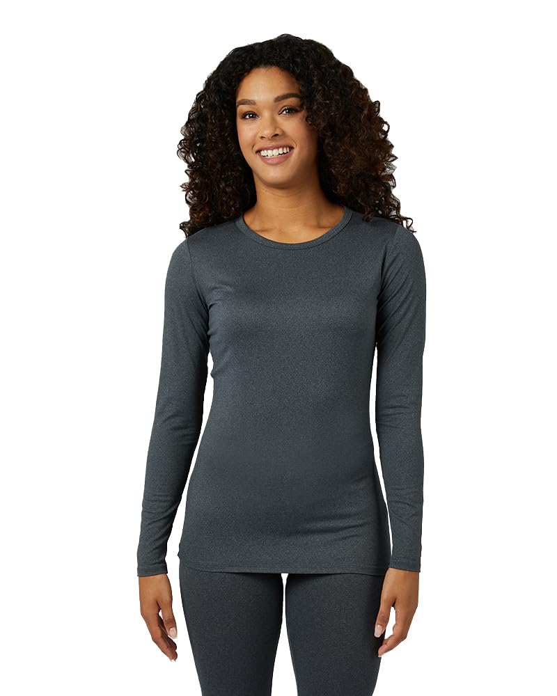 32 Degrees Heat Women's Lightweight Crew Baselayer Top | Form Fitting | Long Sleeve | 4-Way Stretch | Thermal, Charcoal Heather, Small