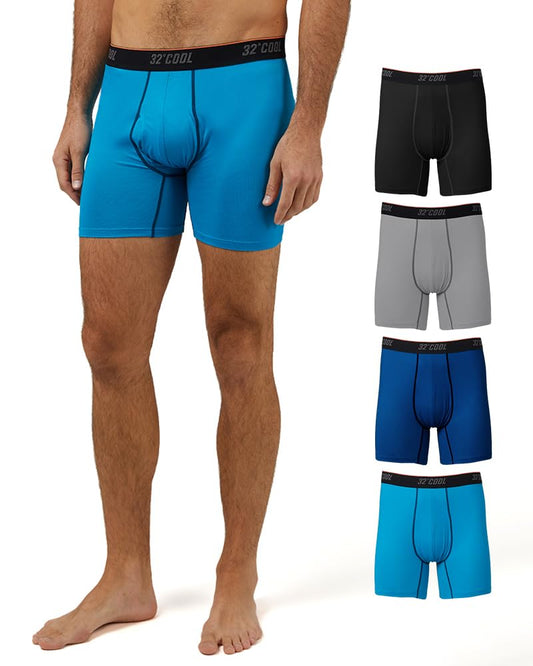 32 Degrees Men’s 4 Pack Cool Active Boxer Brief | Anti-Odor | Quick Drying | 4-Way Stretch, Emotion/Neon/Grey/Black, Small