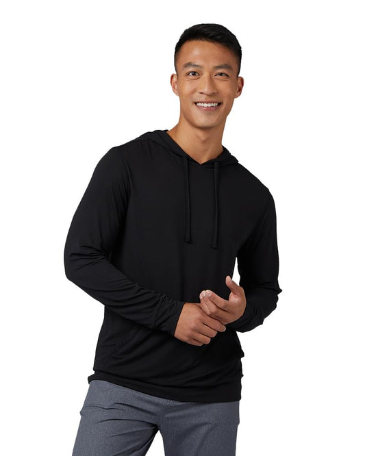 32 Degrees COOL Mens Lightweight Long Sleeve Hoodie Tee, Black, Small