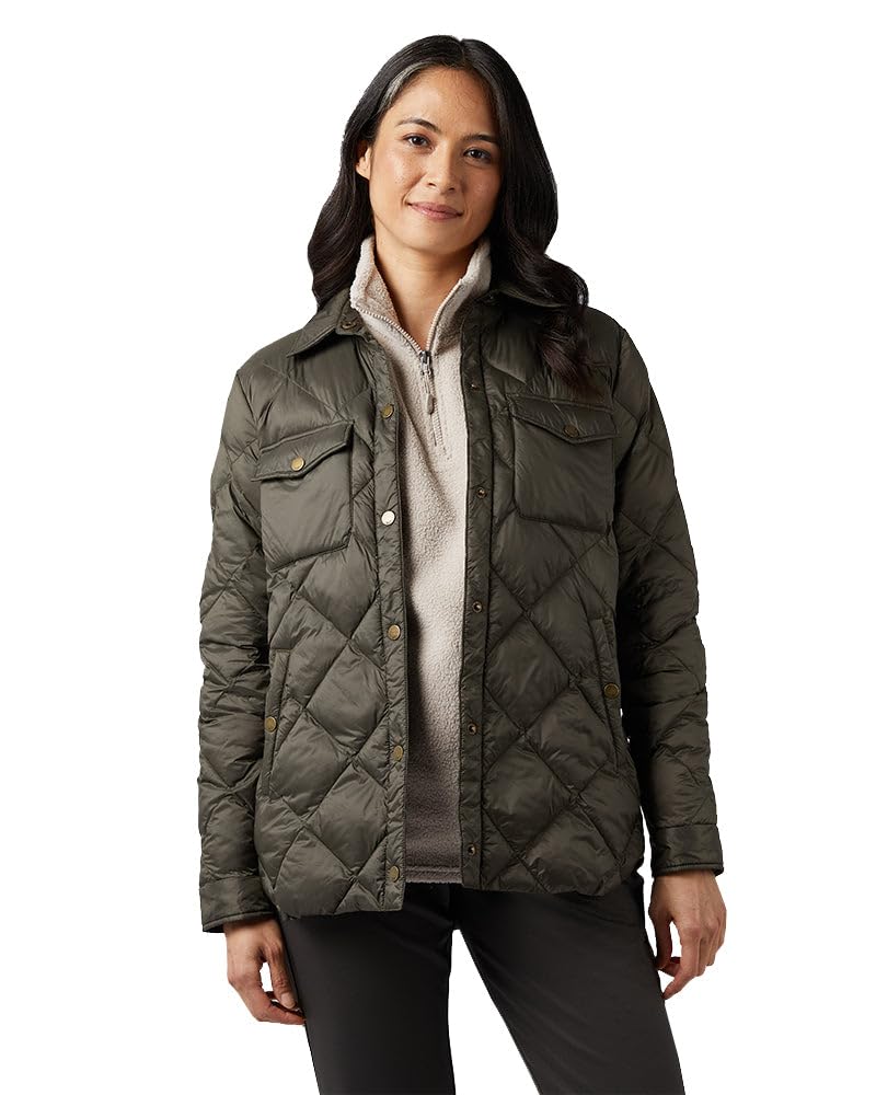32 Degrees Women's Lightweight Recycled Poly-Fill Shirt Jacket | Quilted | Semi-Fitted | Snap Pockets, Forestwood, Large