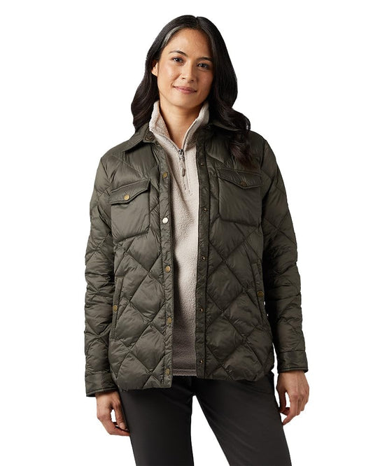 32 Degrees Women's Lightweight Recycled Poly-Fill Shirt Jacket | Quilted | Semi-Fitted | Snap Pockets, Forestwood, Small