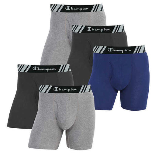 Champion Men's Boxer Briefs All Day Comfort No Ride Up Double Dry X-Temp 5 Pack (Black - Navy - Grey, Medium)