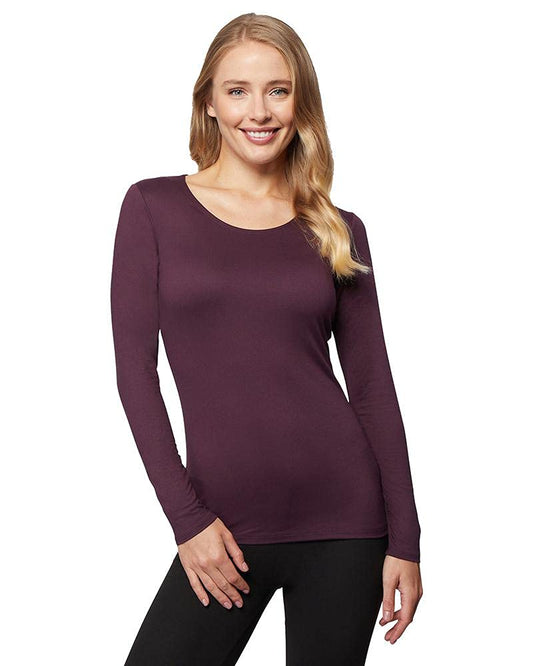 32 Degrees Heat Womens Ultra Soft Thermal Lightweight Baselayer Scoop Neck Long Sleeve Top, Eggplant, Small