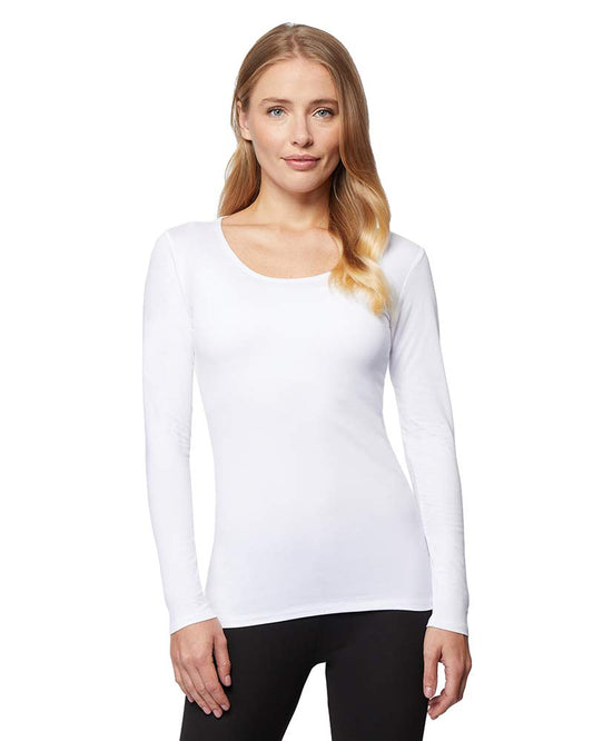 32 Degrees Heat Lightweight Thermal Baselayer Long Sleeve Scoop Top, White18, Small