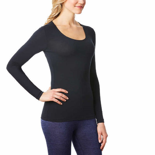 32Degrees Womens Heat Scoop Neck Thermal Top Black X-Large