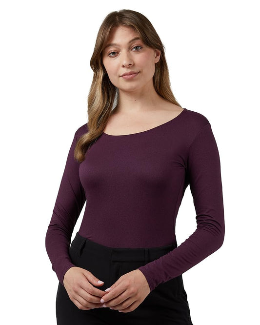32 Degrees Heat Women's Lightweight Scoop Baselayer Top | Form Fitting | Long Sleeve | 4-Way Stretch | Thermal, Grape Wine Heather, Large