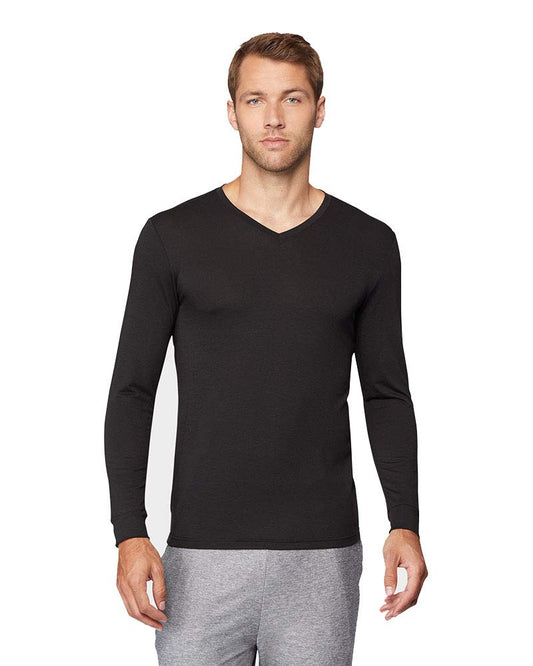 Mens Lightweight Baselayer Vneck Top, Black, Size XLarge