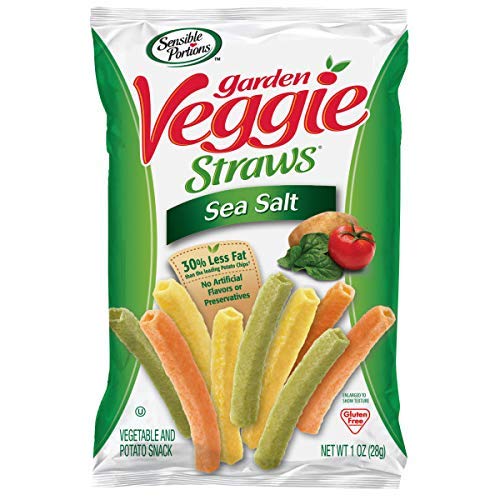 Sensible Portions Garden Veggie Straws, Sea Salt, No Artificial Flavors or Preservatives, 0g Trans Fat, Vegan Friendly, Kosher, Gluten Free & Non-GMO, 1 Ounce (Pack of 24)