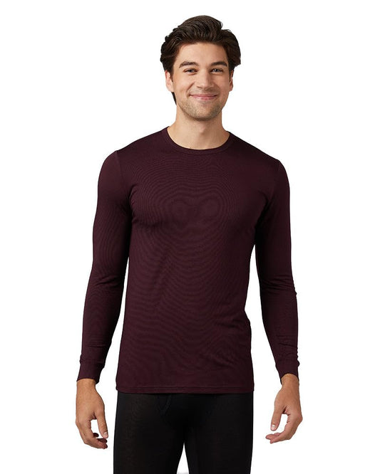 32 Degrees Men's Lightweight Baselayer Crew Top | Form Fitting | Long Sleeve| 4-Way Stretch | Thermal, Burgundy, Small