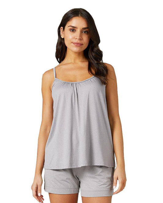 32 Degrees Cool Womens Shirred Flowly Relaxed Lounge Built-in Cups Shelf Bra Tank Cami, Ghost Grey Heather, X-Large
