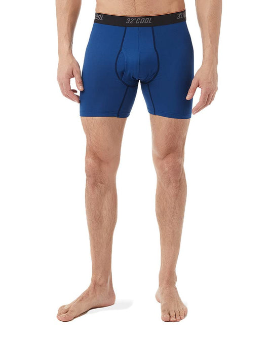 32 Degrees Men’s Cool Active Boxer Brief | Anti-Odor | Moisture Wicking | Elastic Waistband | Functional Fly, Emotion Blue, Small