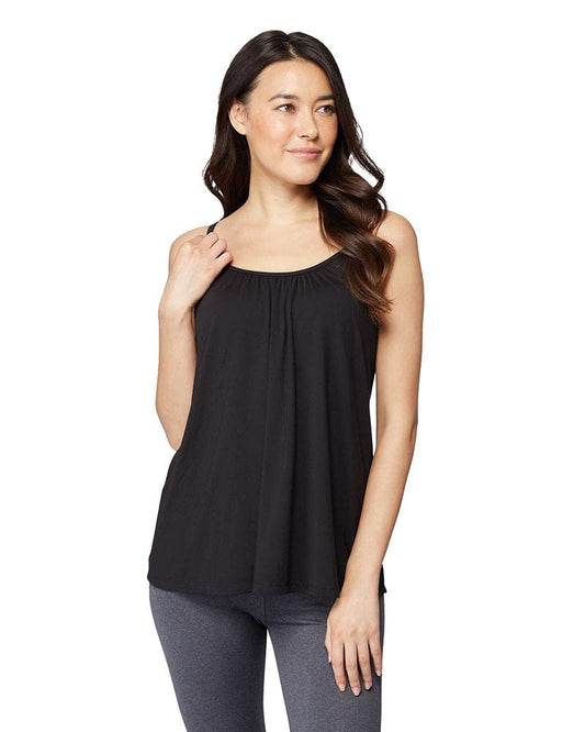 32 DEGREES Cool Womens Flowly Relaxed Lounge Built-in Cups Shelf Bra Tank Cami, Black, X-Large