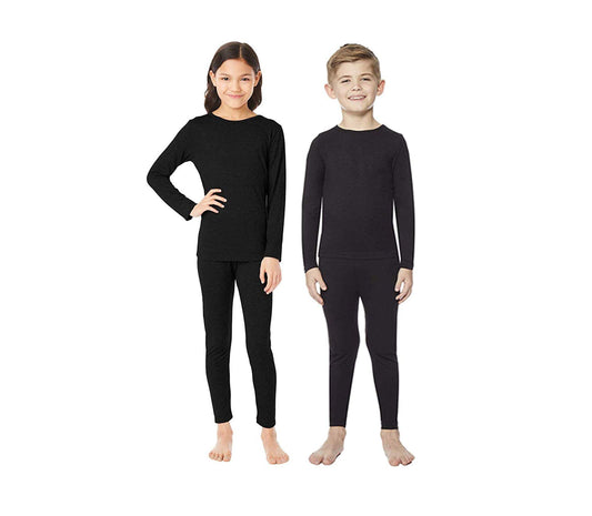 32 Degrees Kid's Heat Base Layer Long Sleeve Crew Neck and Legging Set (Black, Small)