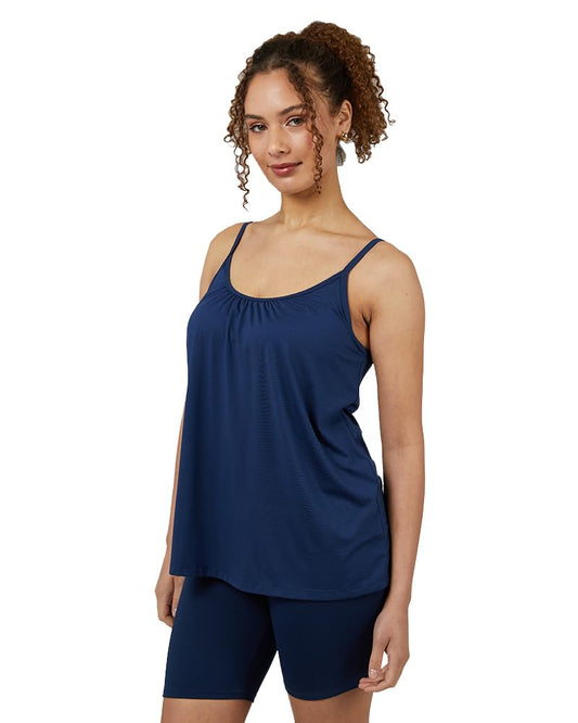 32 Degrees Cool Womens Shirred Flowly Relaxed Lounge Built-in Cups Shelf Bra Tank Cami, Inky Indigo, X-Large