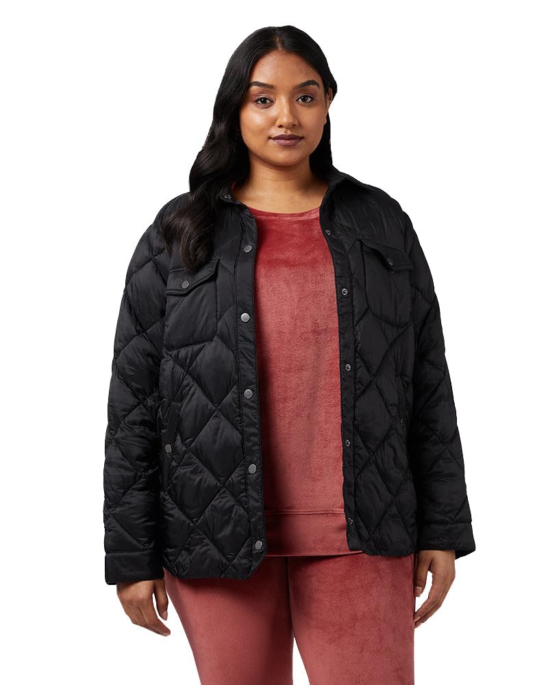 32 Degrees Women's Lightweight Recycled Poly-Fill Shirt Jacket | Quilted | Semi-Fitted | Snap Pockets, Black, Medium