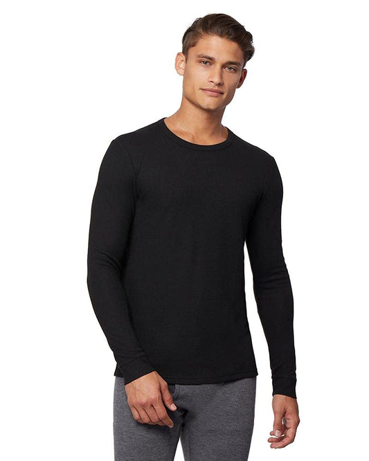32 Degrees Men’s Midweight Ultra Soft Thermal Waffle Baselayer Crew Neck Long Sleeve Top, Black, X-Large