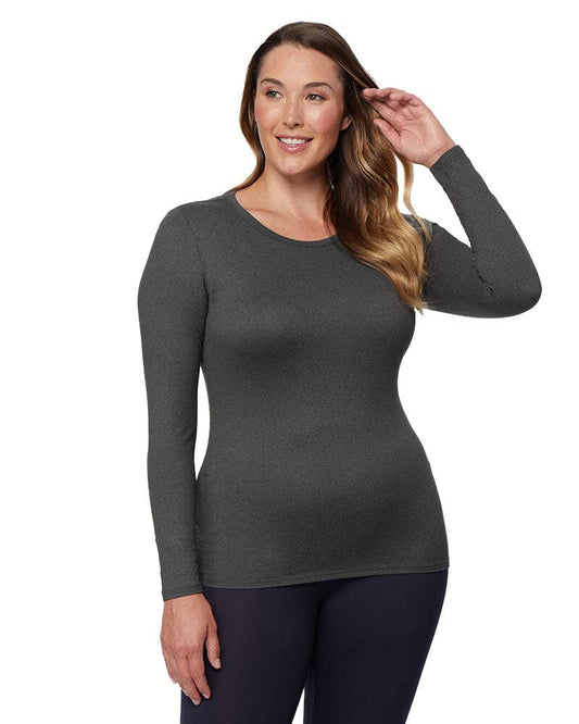 32 Degrees Women's Lightweight Baselayer Crew Top | Long Sleeve | Form Fitting | 4-Way Stretch | Thermal, Charcoal Heather, Small