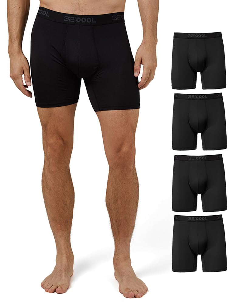 32 Degrees Cool Mens 4-PACK Active Mesh Quick Dry Performance Boxer Brief, 4 Black, Small