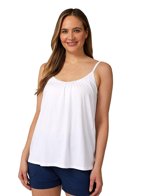 32 Degrees Cool Womens Shirred Flowly Relaxed Lounge Built-in Cups Shelf Bra Tank Cami, White, X-Large