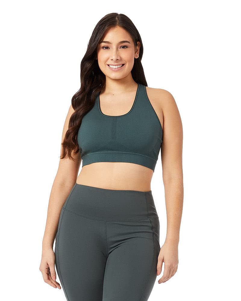 32 DEGREEES Women’s Seamless Racerback Sports Bra| Moderate Support | Full Coverage | Removable Cups, Basil Green, X-Small