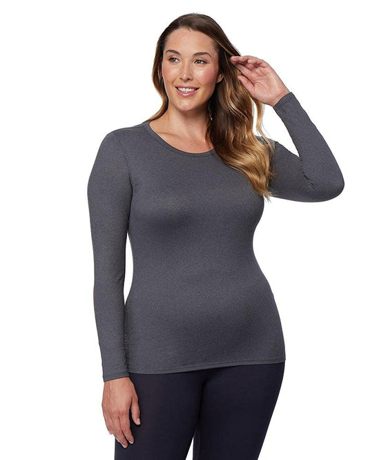 32 Degrees Heat Womens Ultra Soft Thermal Lightweight Baselayer Crew Neck Long Sleeve Top, Charcoal Heather, Small