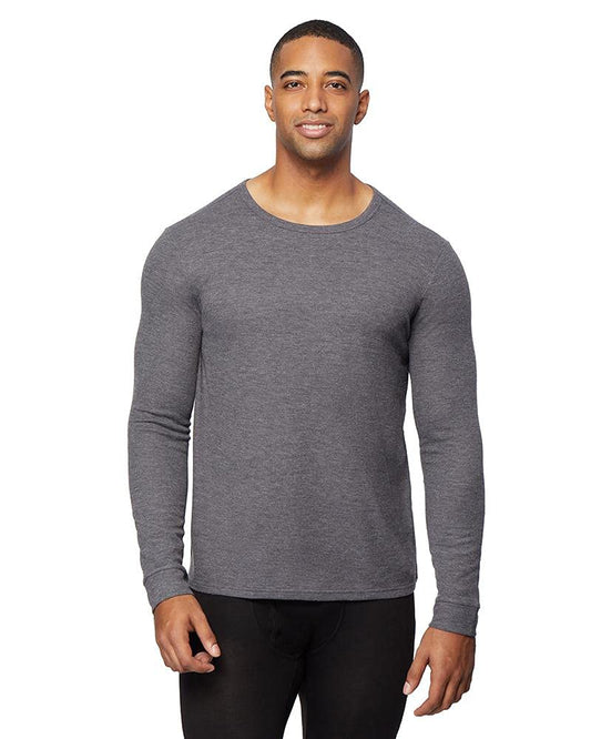 32 DEGREES Men’s Midweight Ultra Soft Thermal Waffle Baselayer Crew Neck Long Sleeve Top, Charcoal Heather, X-Large