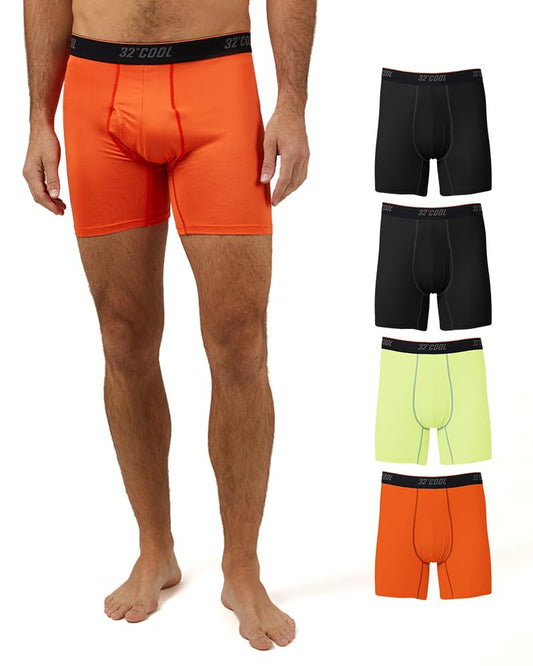 32 Degrees Men 4 Pack Cool Active Boxer Brief | Anti-Odor | Quick Drying | 4-Way Stretch, 2 Black/Citrus/Orange, Large