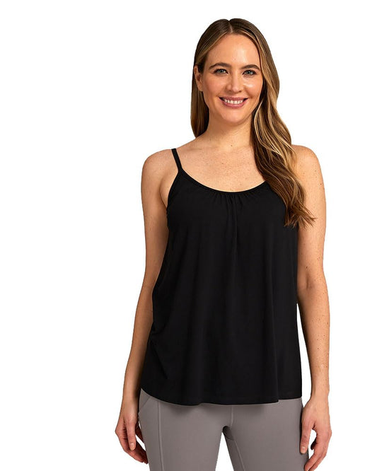 32 Degrees Cool Womens Shirred Flowly Relaxed Lounge Built-in Cups Shelf Bra Tank Cami, Black, X-Large