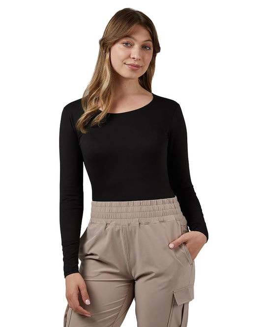 32 Degrees Heat Women's Lightweight Scoop Baselayer Top | Form Fitting | Long Sleeve | 4-Way Stretch | Thermal, Black, X-Large
