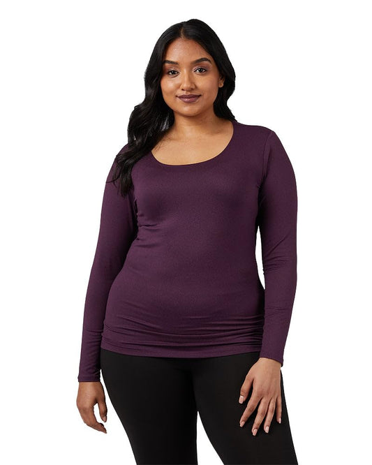 32 Degrees Women's Lightweight Baselayer Scoop Top | Form Fitting | Long Sleeve | 4-Way Stretch | Thermal, Grape Wine Heather, Small