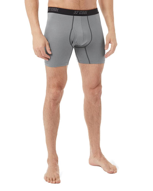 32 Degrees Men’s Cool Active Boxer Brief | Anti-Odor | Moisture Wicking | Elastic Waistband | Functional Fly, Cool Grey, Small