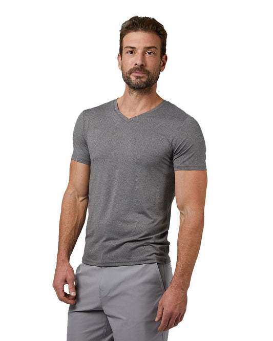 32 Degrees Mens Cool Quick Dry Active Lounge Basic Vneck T-Shirt, Grey Heather, Medium