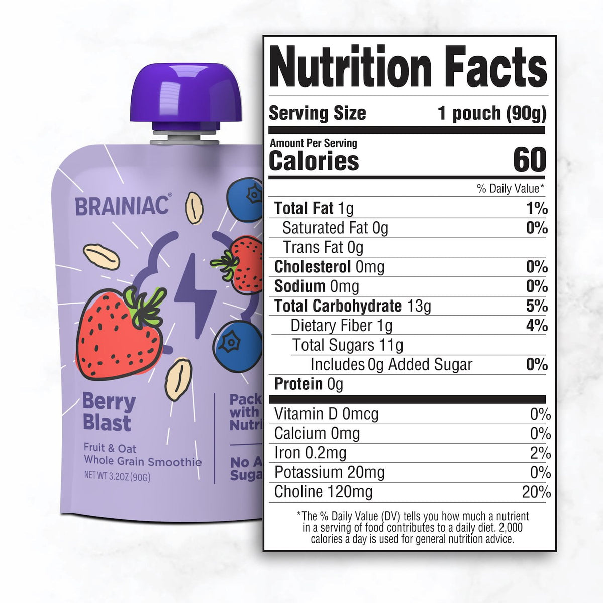 Brainiac Fruit and Oat Smoothie Pouches, 3.2 oz., 20 ct.
