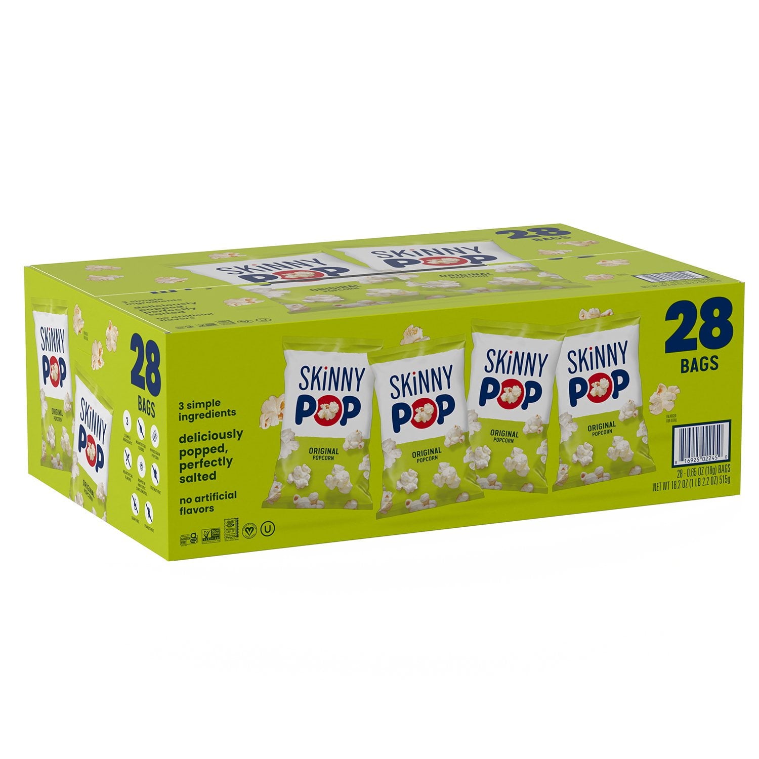SkinnyPop Original Popcorn Snack Bags, 0.65 oz., 28 pk.